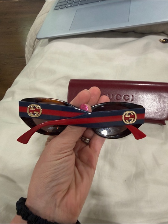 Gucci Cat-Eye Sunglasses in Tortoiseshell with Red & Blue Accents main image 13